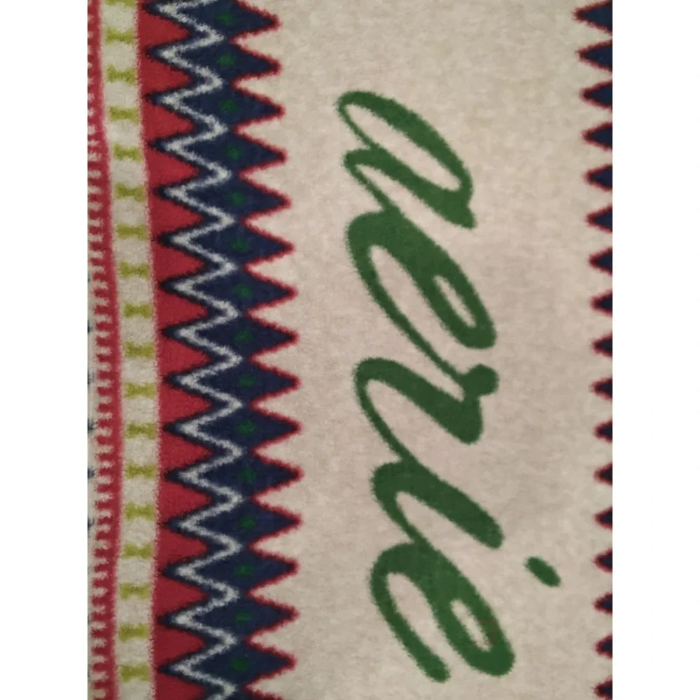 Aerie Sherpa Throw Blanket‎ Cream Green Geometric Pattern Cozy